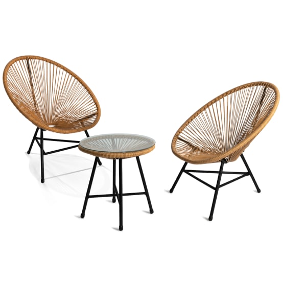 Salon de jardin IZMIR (2 fauteuils oeuf + table ronde)