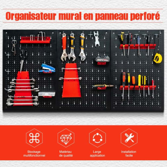 Kit Panneau Perforé 7-en-1 KDD - Organisateur Mural Modulaire Avec Accessoires - Bureau/Atelier