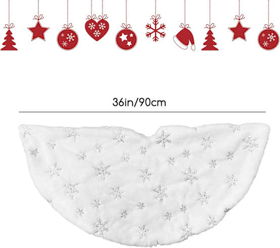 Jupe De Sapin De Noël - Blanc Neige - Fausse Fourrure - Couvre-Pied De Sapin - Maison