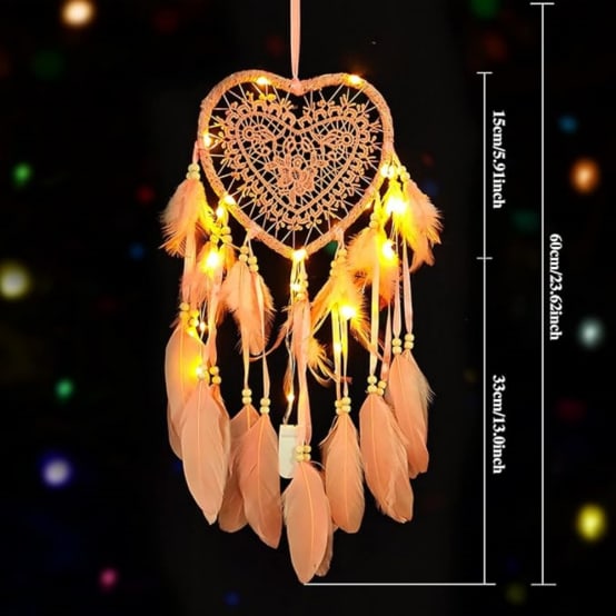 Attrape-rêves En Plumes, Rétro Romantique Fait Main Attrape-Rêves Lumineux Décoratif Pour Fille Mobile Décoration Maison Chambre Mur Voiture Cadeau D'Anniversaire (Violet