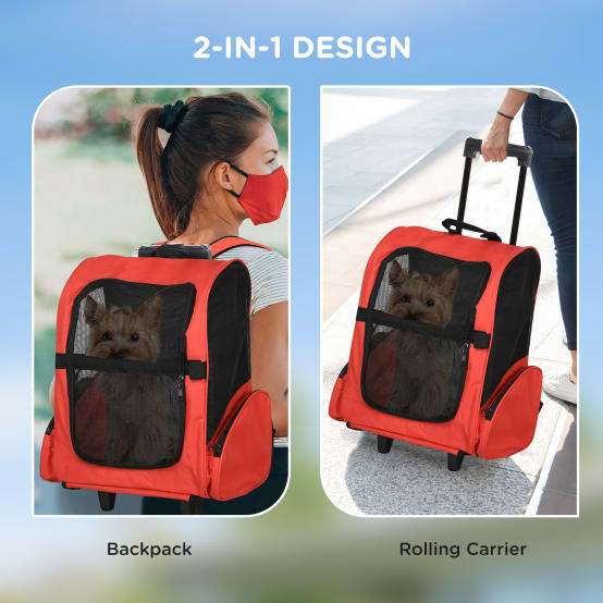 Sac de transport 2-en-1 à roulettes et sac à dos pour chien et