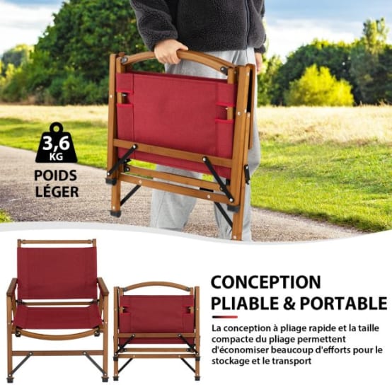 EVER ADVANCED Chaise Pliante Camping Charge Max De 150 Kg Confortable Chaise De Jardin Exterieur Pliable Geante Avec Dossier Haut, Porte-Gobelet Et