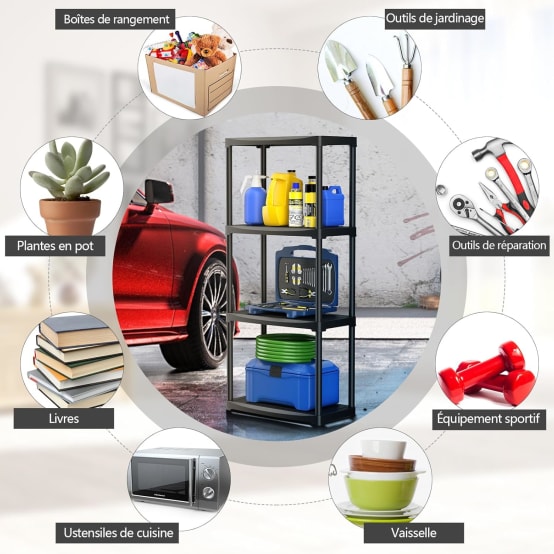 Étagères De Rangement ONDIS24 - Lot De 2 Structures 4 Niveaux Plastique Anthracite