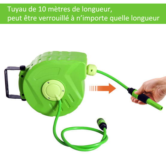 Outsunny Dévidoir Mural Enrouleur Automatique Pivotant 180° Tuyau 15