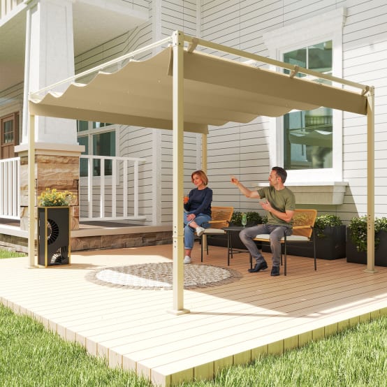 Tonnelle De Jardin | Pergola Avec Toit Rétractable Blanc Crème 3 X 3 M Acier CFW310778 | Leroy