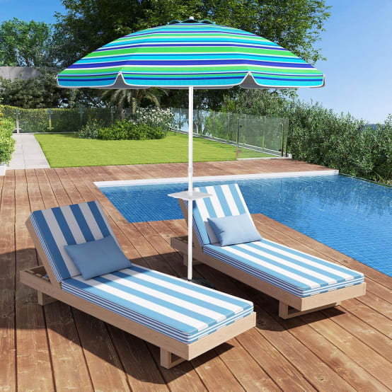 Plateau Pour Parasol 37 X 37 Cm - Table Basse De Plage Et Jardin Avec 4 Porte Gobelets Et Compartiments Porte Collations Et Smar