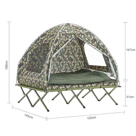 Tente De Camping Surélevée 1 Personne Avec Matelas Pneumatique Imperméable Oreiller Et Sac De