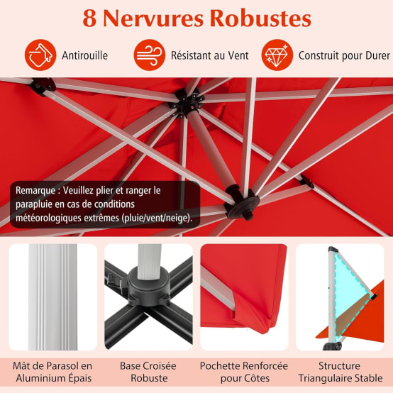 Parasol Déporté Orientable 360° Inclinable Gauche Droite 3 X 3 M Orient Taupe F 56,25805