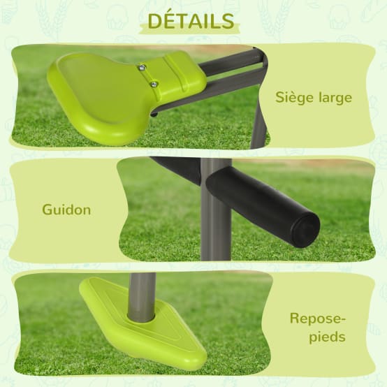 Balançoire agrès face à face enfant 3 à 6 ans selles larges, guidon, reposepied gris vert