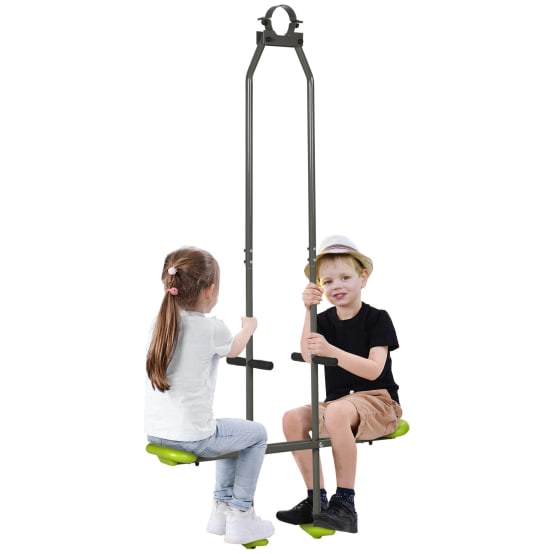 Balançoire agrès face à face enfant 3 à 6 ans selles larges, guidon, reposepied gris vert