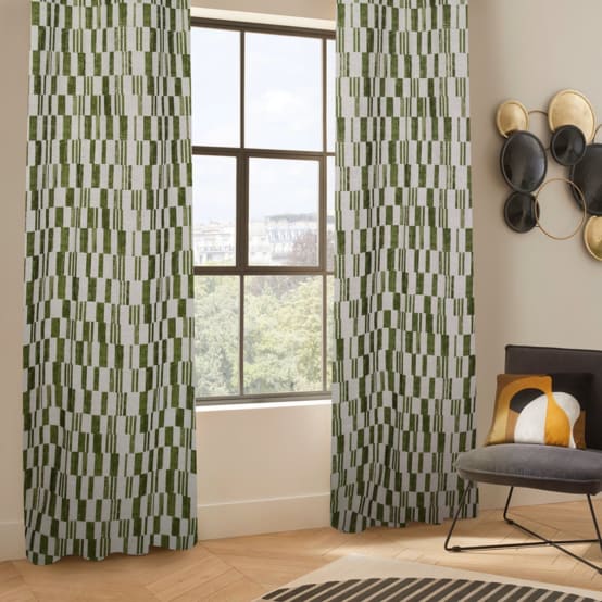 Lot De 2 Rideaux à œillet Jacquard Motif Vert Kaki 140 X 260 Cm