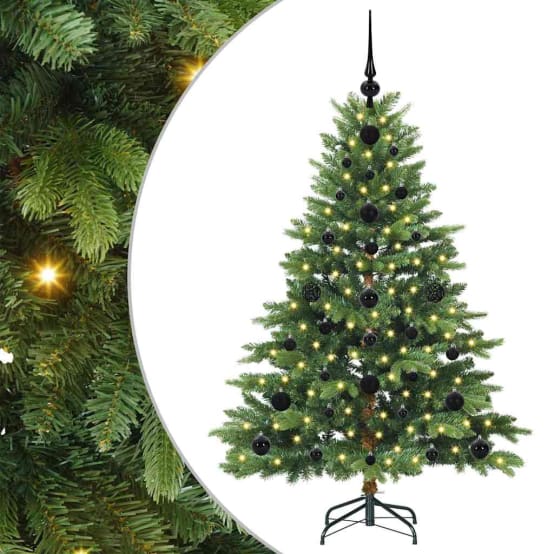 AufuN Sapin De Noël Artificiel Avec éclairage, 210 Cm - Tanne Artificielle Avec Neige Et Pommes De Pin - Pin Noble à Montage Rapide, Support De Sapin De Noël Inclus