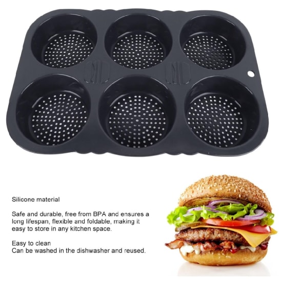 Moules Pâtisserie Réutilisables Lot De 2 Moules à Pain Ronds Silicone - 6 Cavités - Anti-adhésif - Pour Hamburger, Muffin, Gâteau Moule Mini Cake