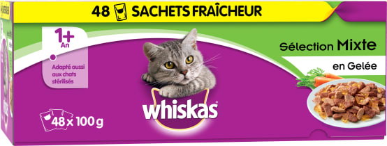 Whiskas 1+ pour Chats Adultes Stérilisés 1+ Poulet ou Saumon
