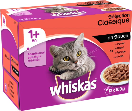 Whiskas - Sachets Classique en sauce pour chat 1+ - 12 x 100 g