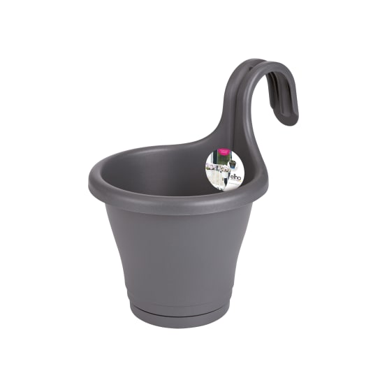 Pot de fleur en plastique rond à réserve d'eau - Diamètre 27cm - Hauteur  26cm - couleur gris