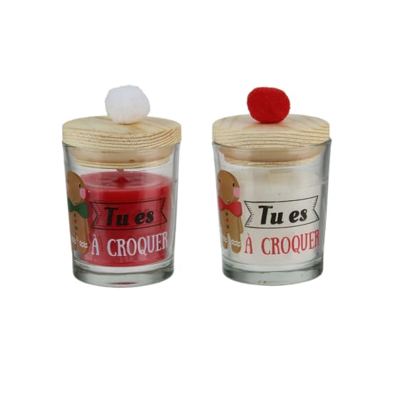 Lot de 2 bougies top bois pompon Un noël magique - Jardiland