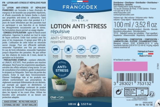 Lotion anti-stress et répulsive pour chat 100 ml