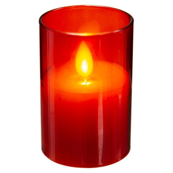 Bougie LED rouge métallisé avec flamme vacillante - Jardiland