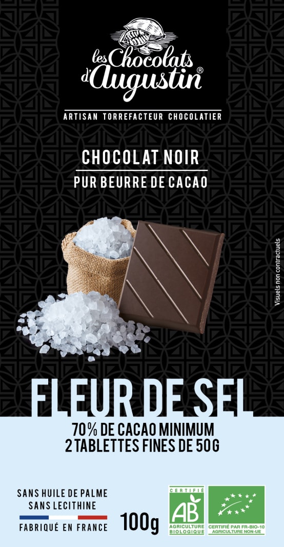 Chocolat noir à la fleur de sel bio sans huile de palme